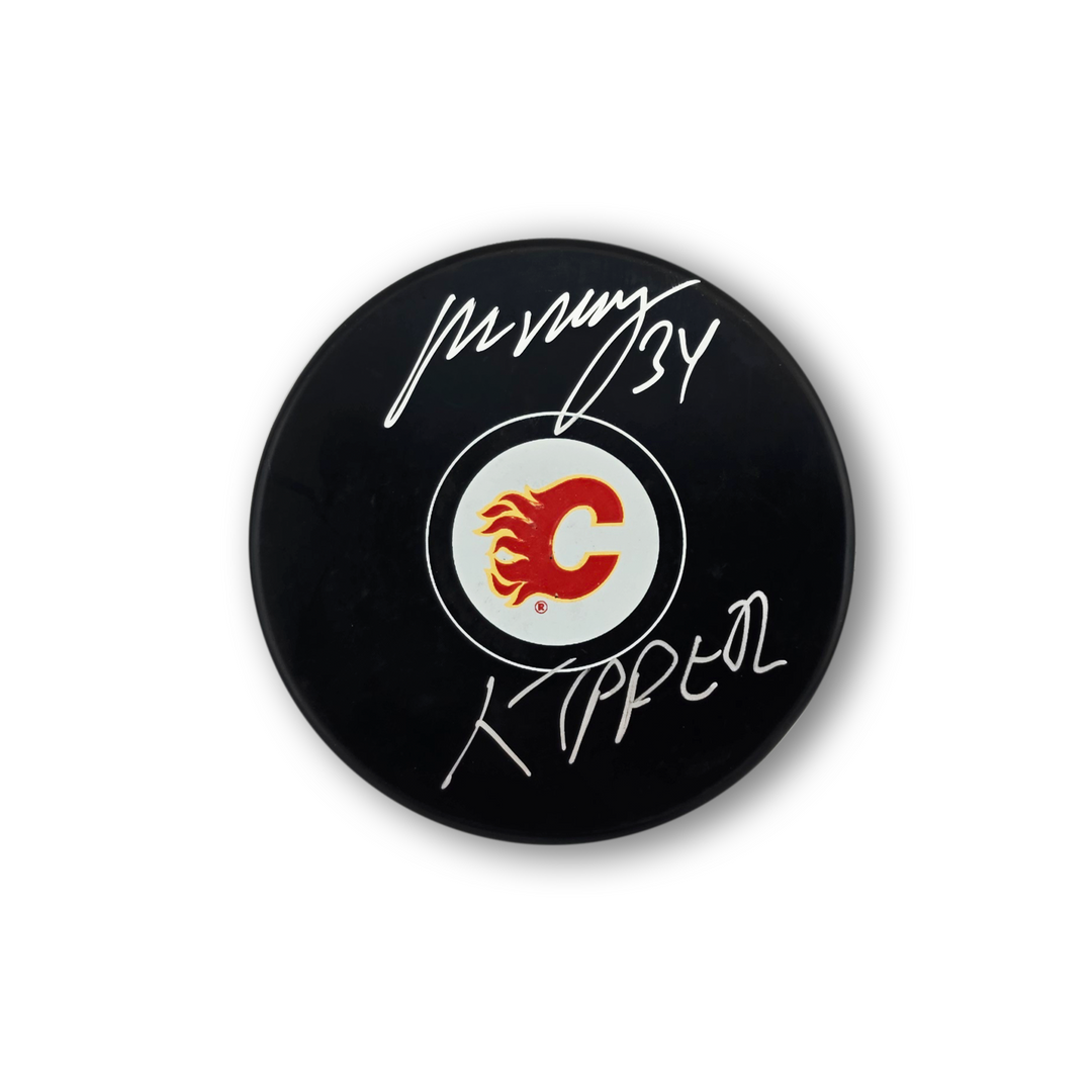 Miikka Kiprusoff Autographed Calgary Flames Hockey Puck Inscribed Kipper