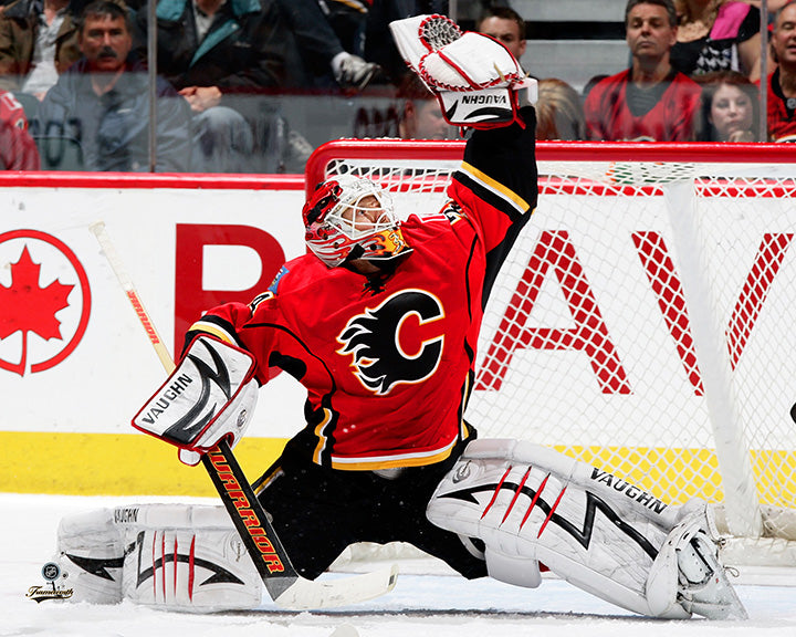 Pre-Order - Miikka Kiprusoff Autographed Calgary Flames Home 8x10 Photo (Overhead)