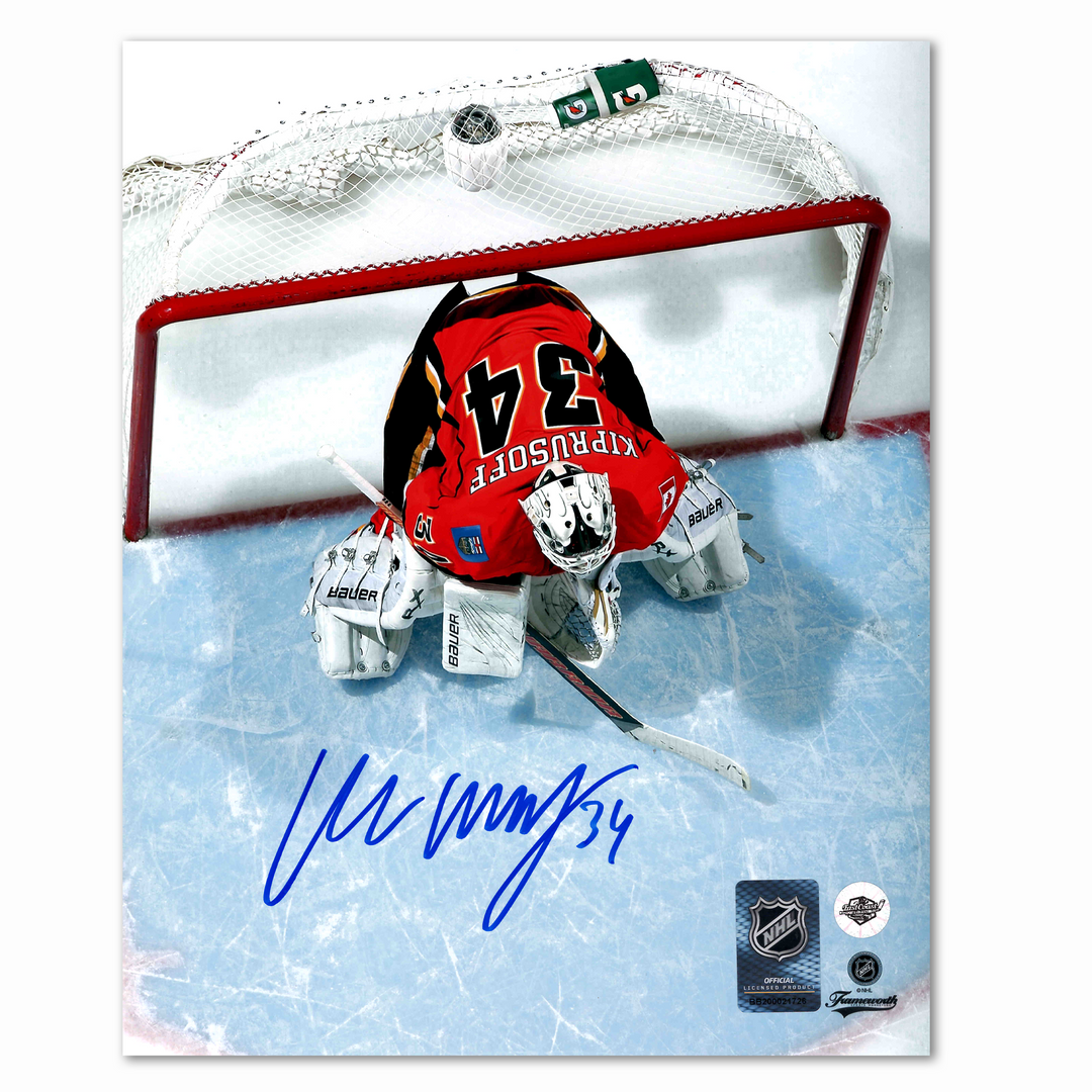 Miikka Kiprusoff Autographed Calgary Flames 8x10 Photo (Ready For Action)