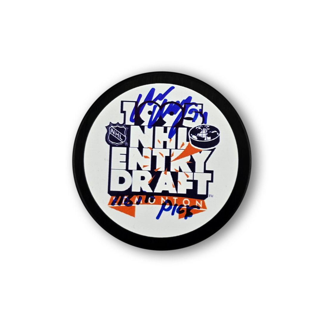 Miikka Kiprusoff Autographed 1995 NHL Draft Hockey Puck Inscribed 116th Pick