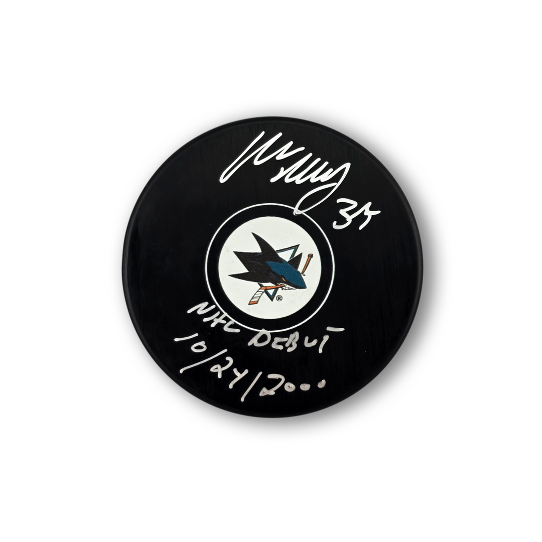 Miikka Kiprusoff Autographed San Jose Sharks Hockey Puck Inscribed NHL Debut