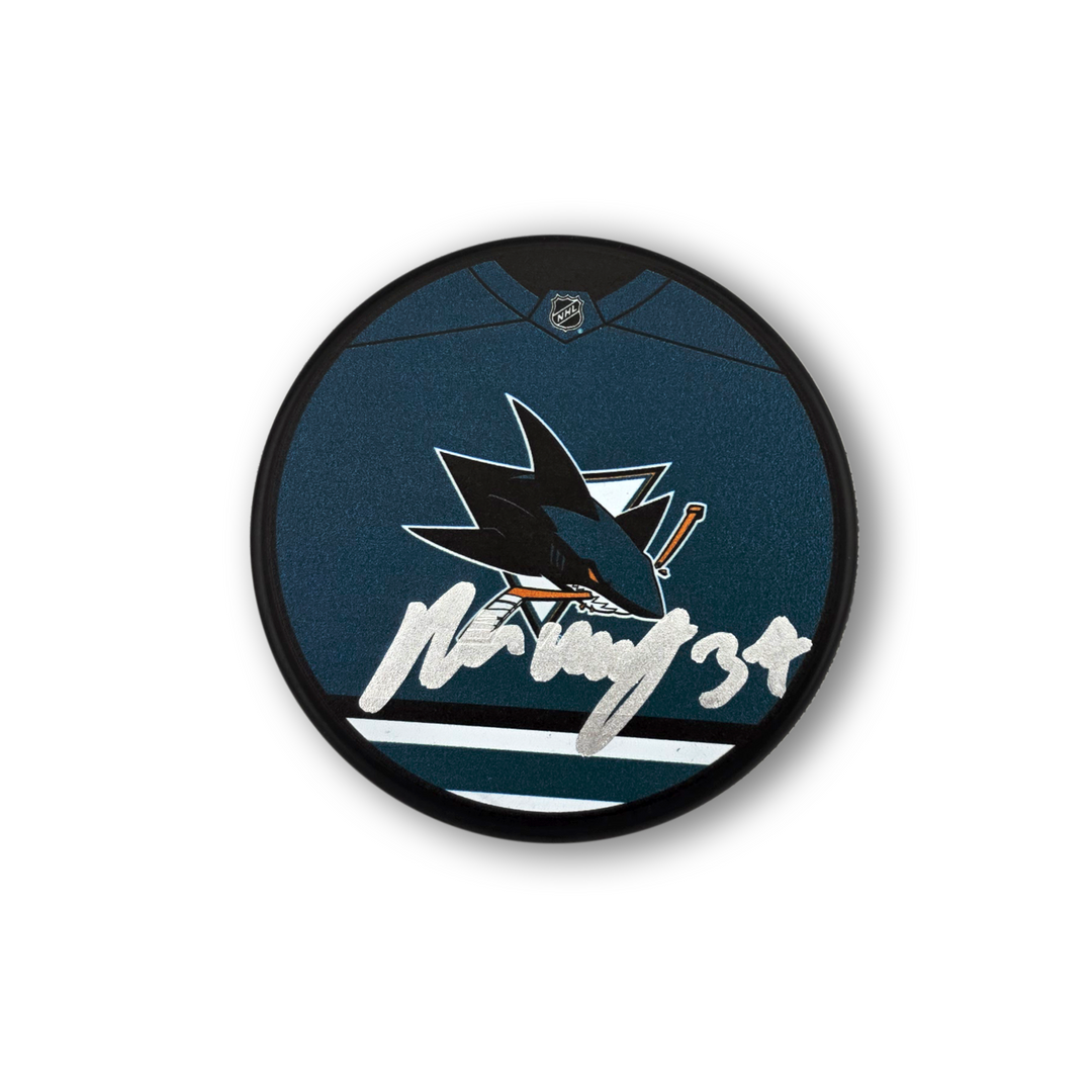 Miikka Kiprusoff Autographed San Jose Sharks Jersey Design Hockey Puck