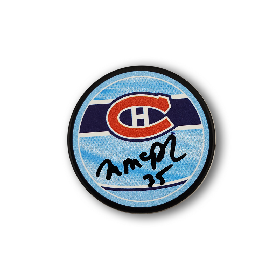 Mike McPhee Autographed Montreal Canadiens Reverse Retro Hockey Puck