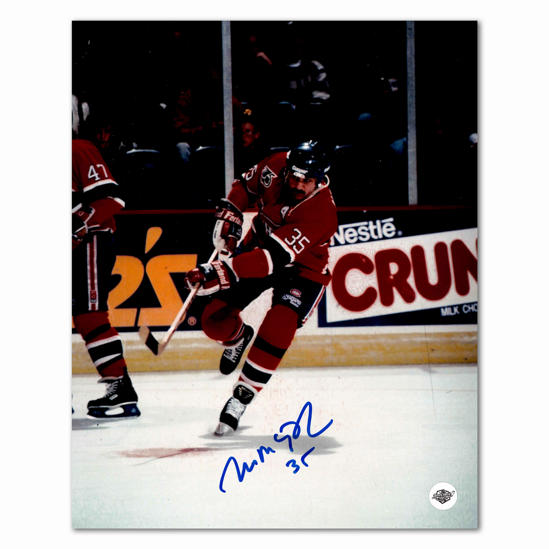 Mike McPhee Autographed Montreal Canadiens Home 8x10 Photo (Shooting)