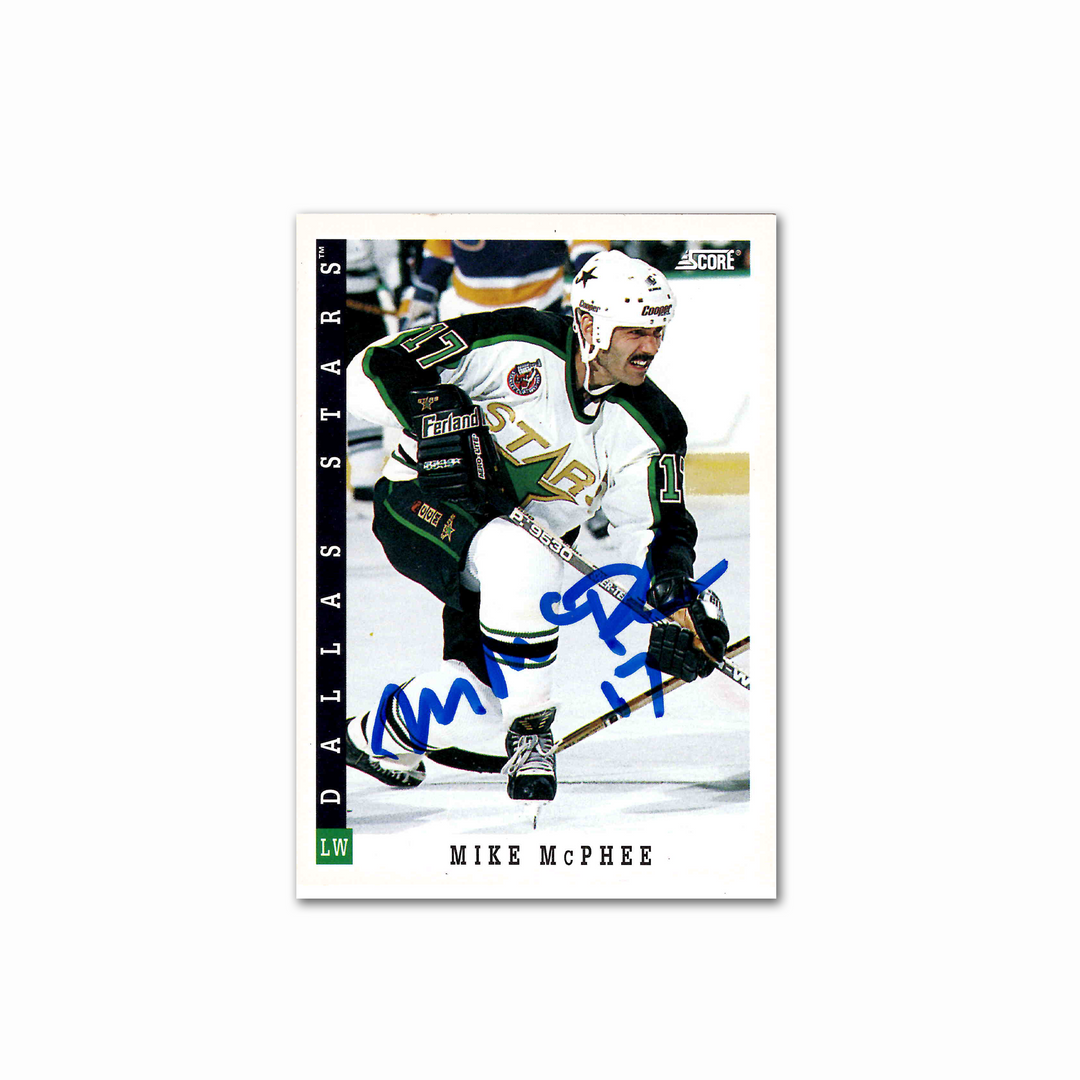 Mike McPhee Autographed Dallas Stars 1993 Score #85 Hockey Card