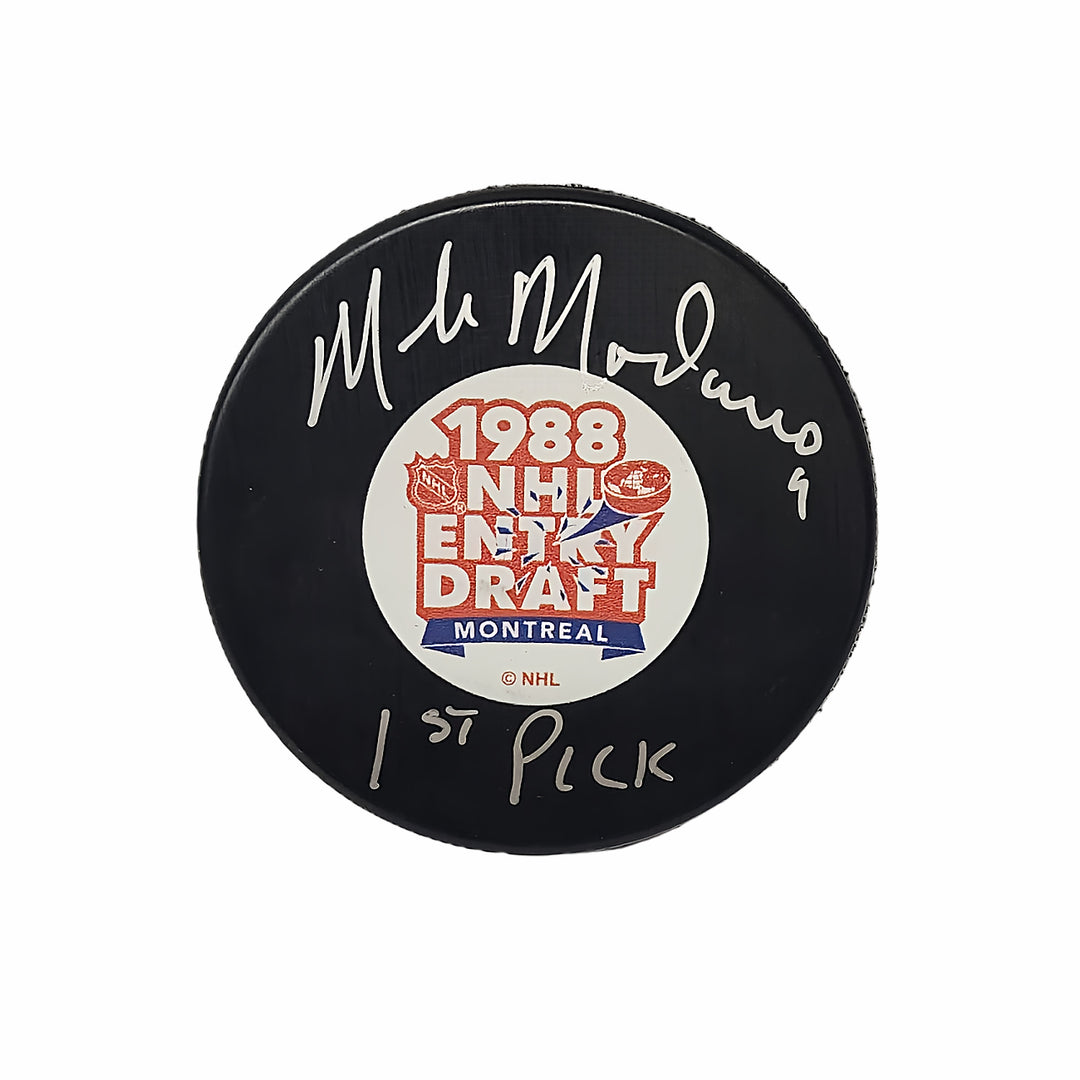 Mike Modano Autographed 1988 NHL Draft Hockey Puck Inscribed 1st Pick