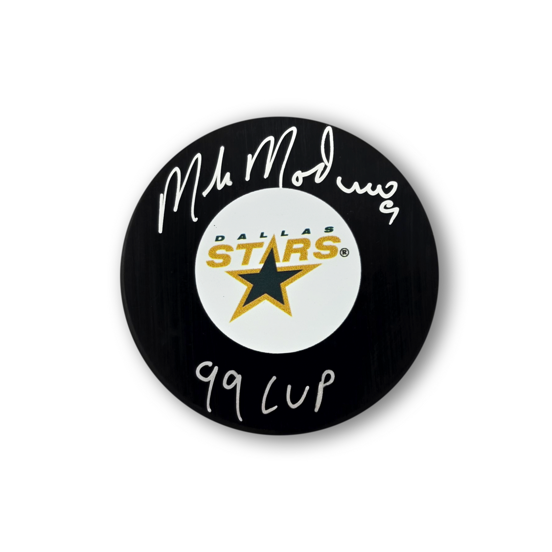 Mike Modano Autographed Dallas Stars Hockey Puck Inscribed 99 Cup