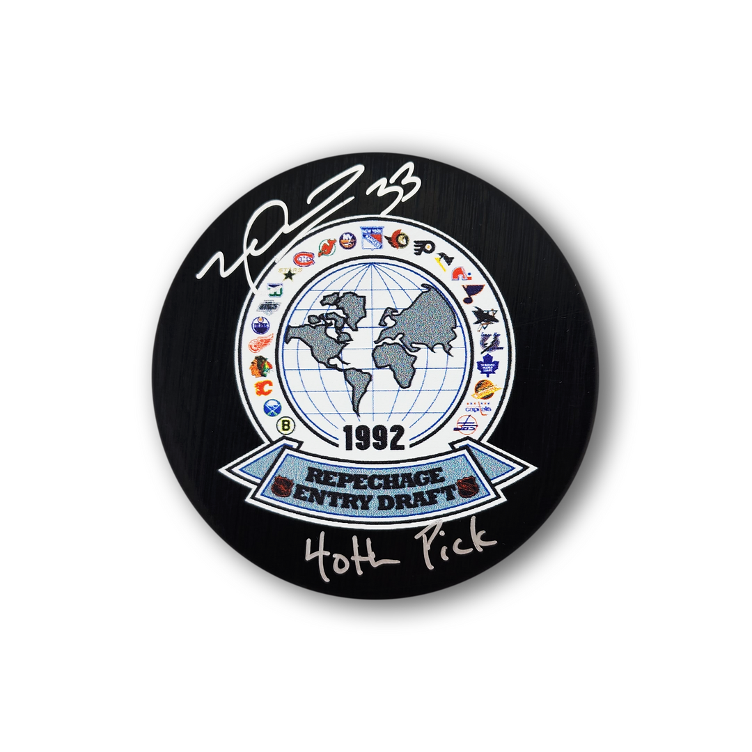 Mike Peca Autographed 1992 NHL Draft Puck Inscribed 40th Pick