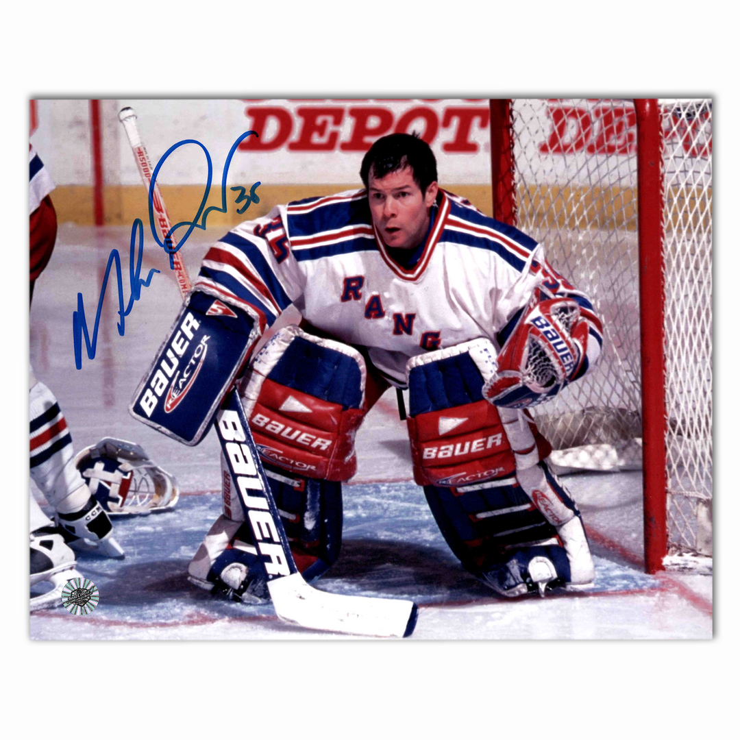 Mike Richter Autographed New York Rangers Away 8x10 Photo (No Helmet)