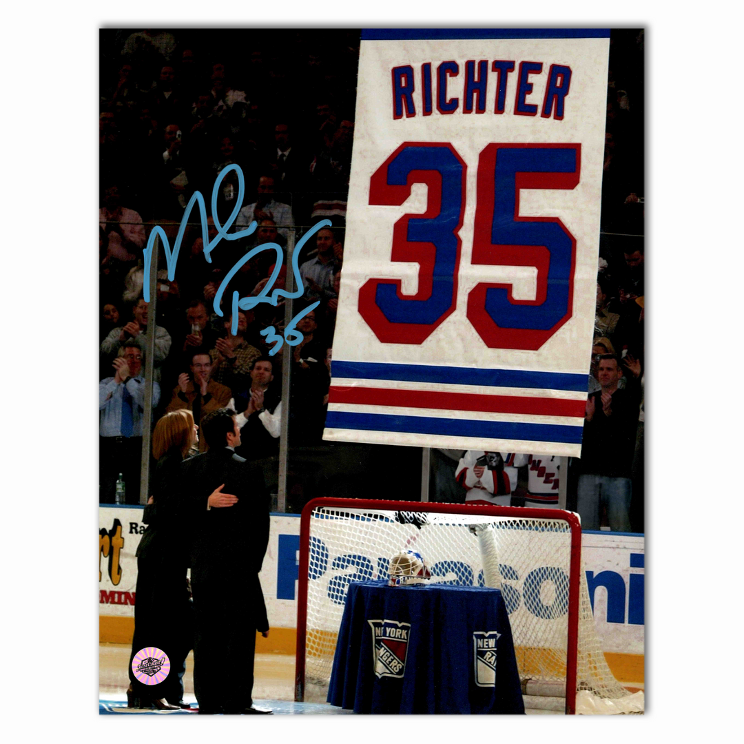Mike Richter Autographed New York Rangers Retirement Night 8x10 Photo
