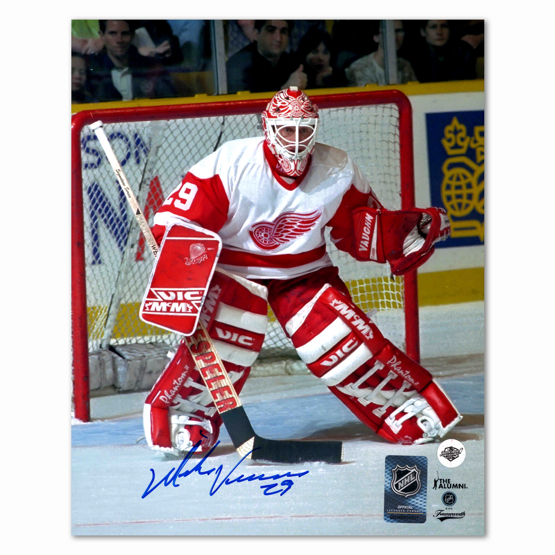 Mike Vernon Autographed Detroit Red Wings Away 8x10 Photo (2)