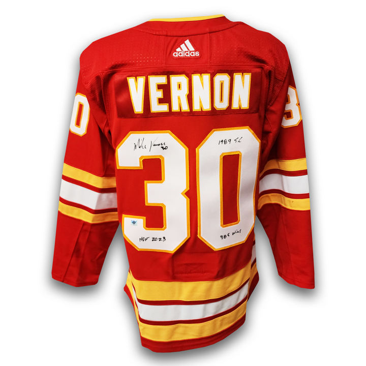 Mike Vernon Autographed Calgary Flames Adidas Career Jersey