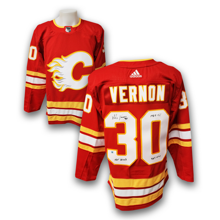 Mike Vernon Autographed Calgary Flames Adidas Career Jersey