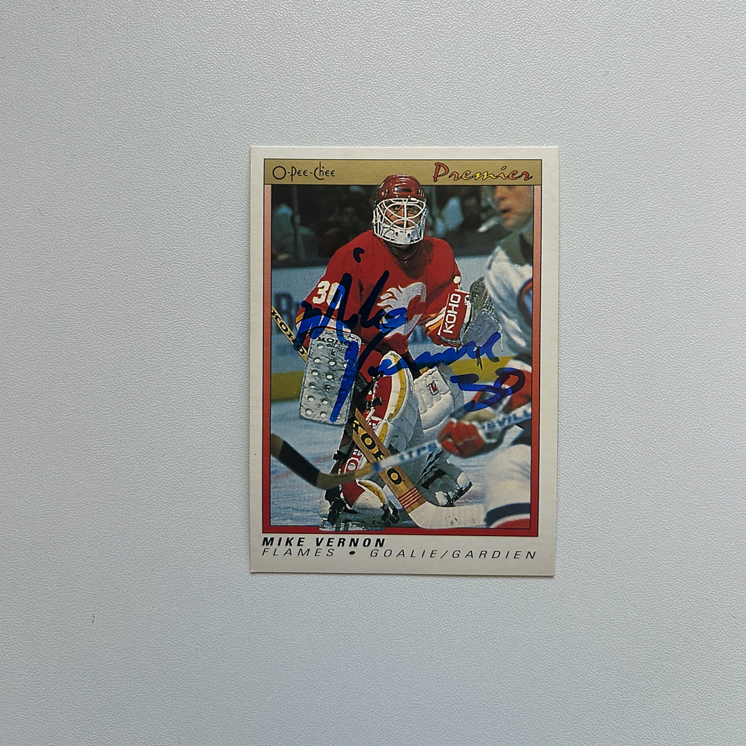 1990-91 OPC Premier #126 MIKE VERNON Autographed Hockey Card - Calgary Flames