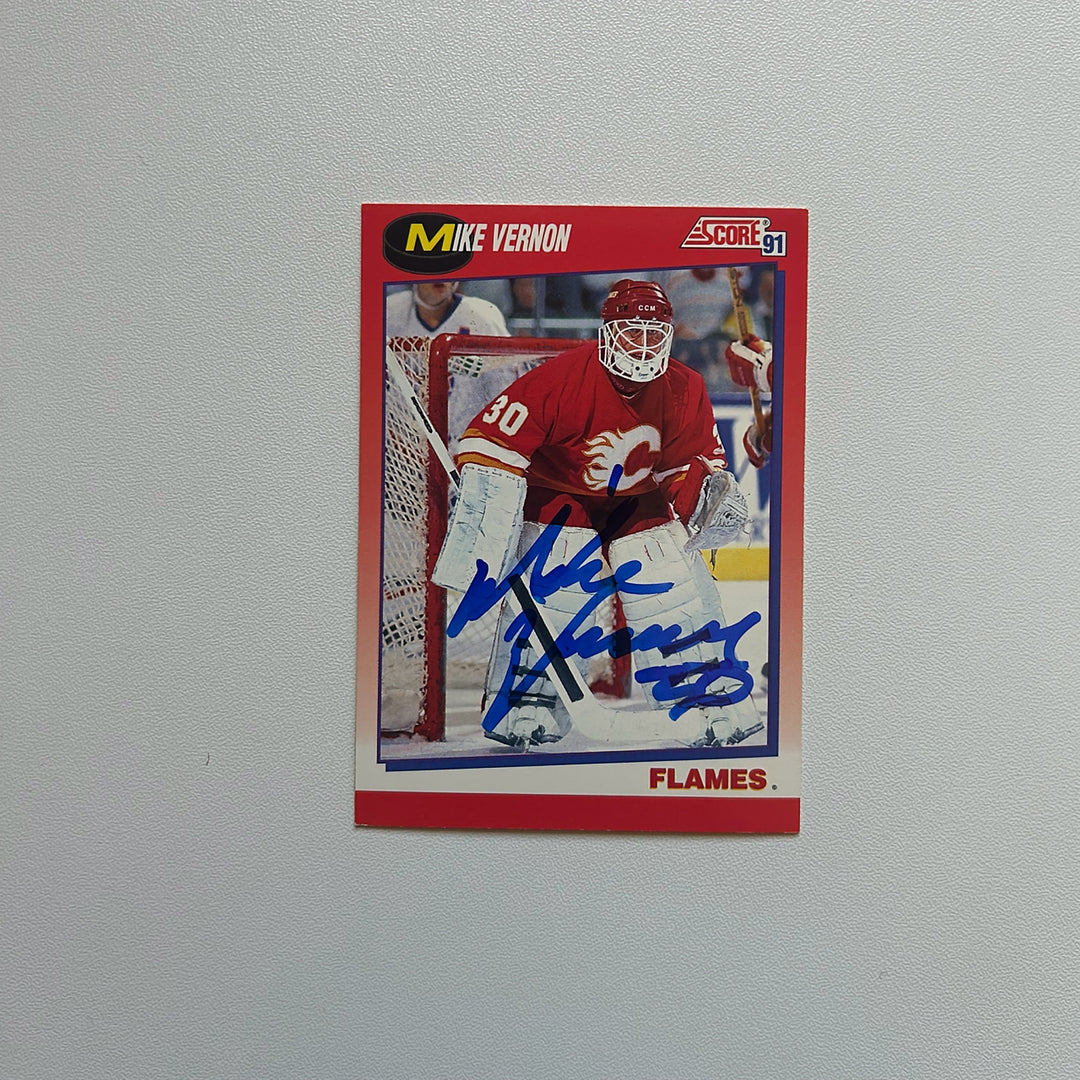 1990-91 UD Upper Deck #254 MIKE VERNON Autographed Hockey Card - Calgary Flames