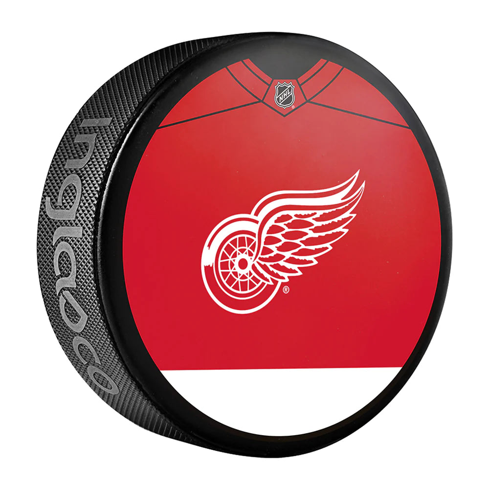 Pre-Order - Mike Vernon - Autographed Detroit Red Wings Jersey Design Hockey Puck