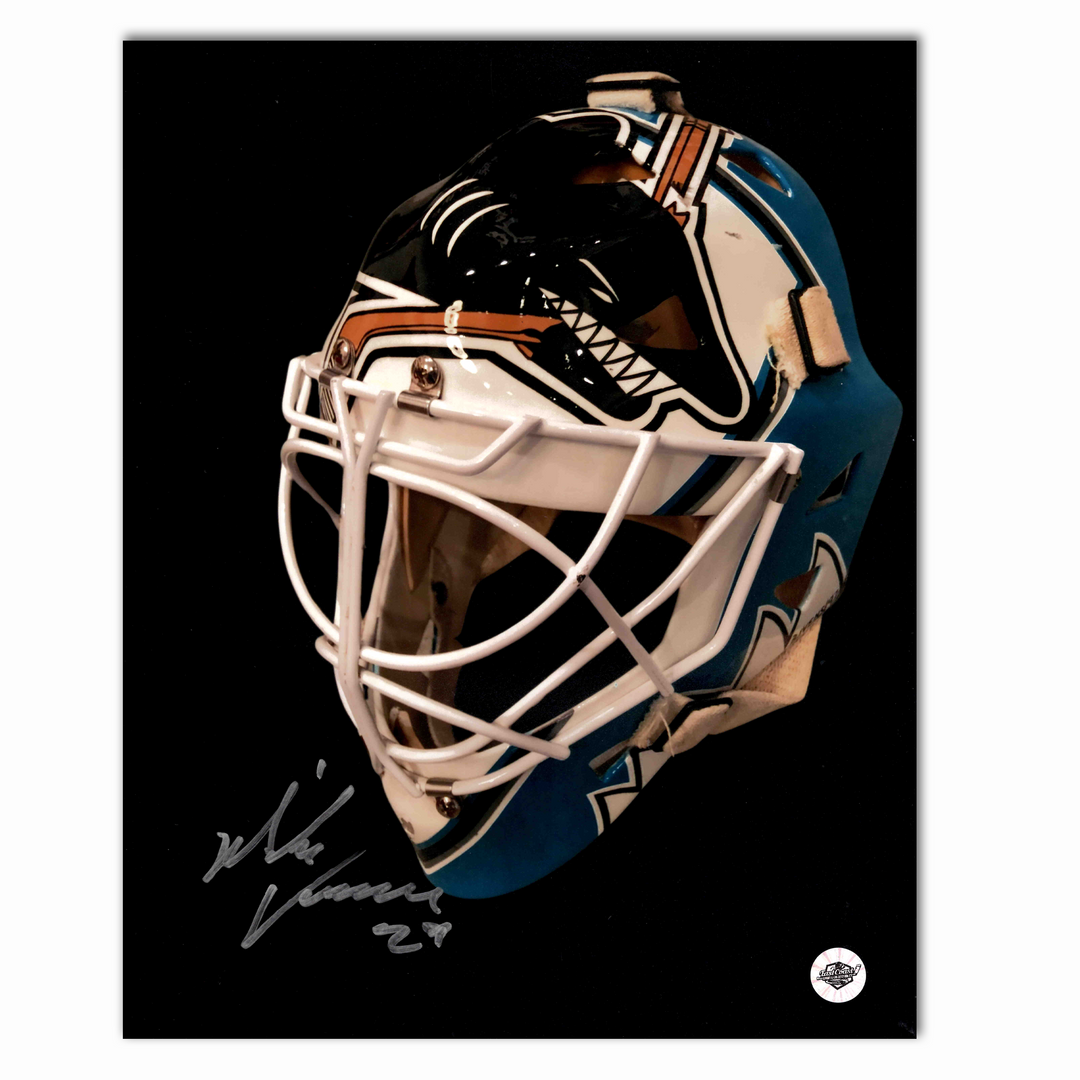 Mike Vernon Autographed San Jose Sharks Close Up Mask 8x10 Photo