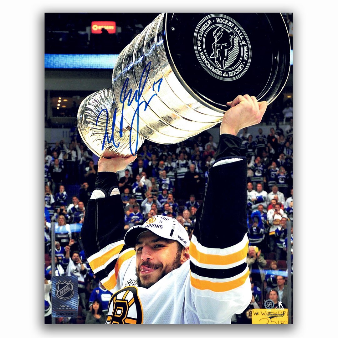 Milan Lucic Boston Bruins Cup Over Head Autographed 8x10 Photo