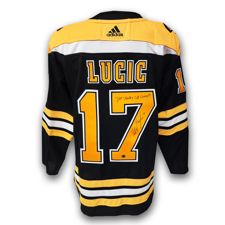 Milan Lucic Autographed Boston Bruins Adidas Jersey Inscribed 2011 Stanley Cup Champions