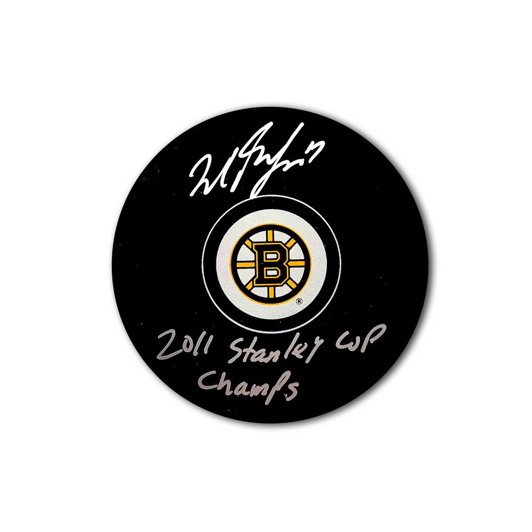 Milan Lucic Boston Bruins Autographed Hockey Puck Inscribed 2011 Stanley Cup Champs