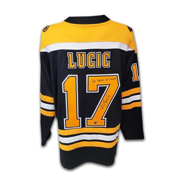 Milan Lucic Autographed Boston Bruins Black Fanatics Jersey Inscribed 2011 Stanley Cup Champions