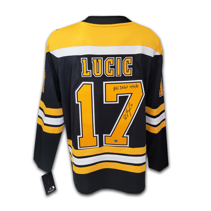 Milan Lucic Autographed Boston Bruins Black Fanatics Jersey Inscribed NHL Debut
