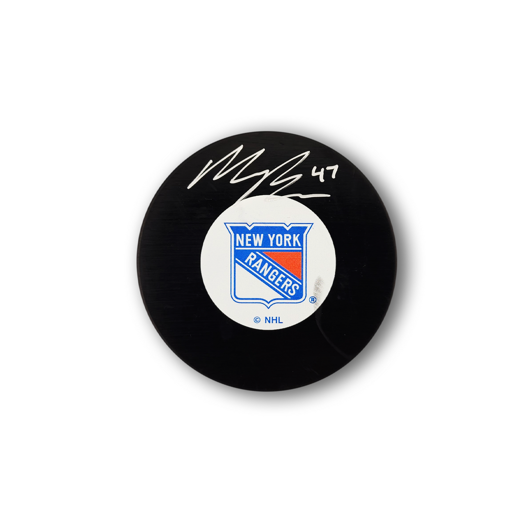 Morgan Barron Autographed New York Rangers Hockey Puck