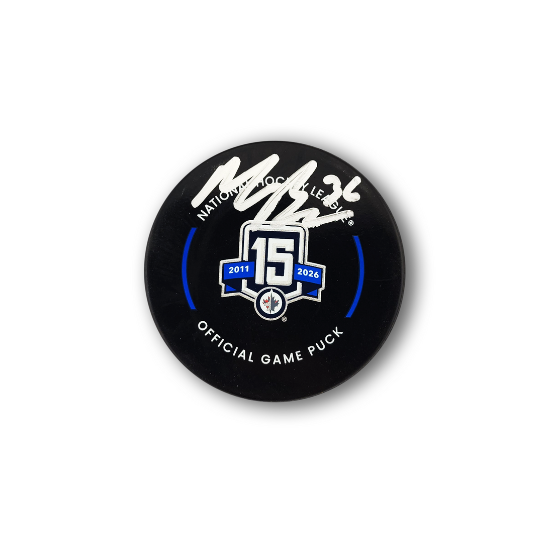 Morgan Barron Autographed Winnipeg Jets 15th Year Official Hockey Puck