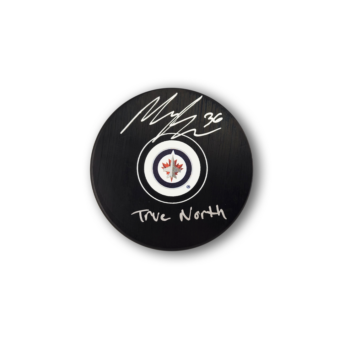 Morgan Barron Autographed Winnipeg Jets Hockey Puck Inscribed True North