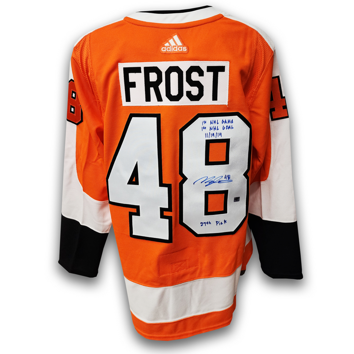 Morgan Frost Autographed Philadelphia Flyers Home Adidas Jersey Inscribed