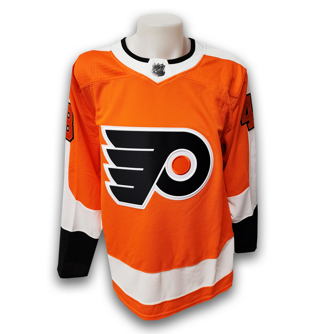 Morgan Frost Autographed Philadelphia Flyers Home Adidas Jersey Inscribed