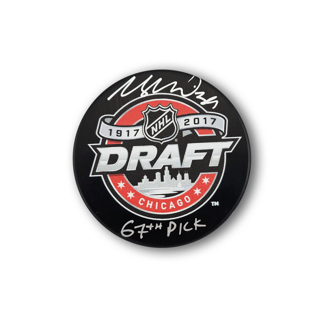Morgan Geekie Autographed 2017 NHL Draft Hockey Puck Inscribed 67th Pick