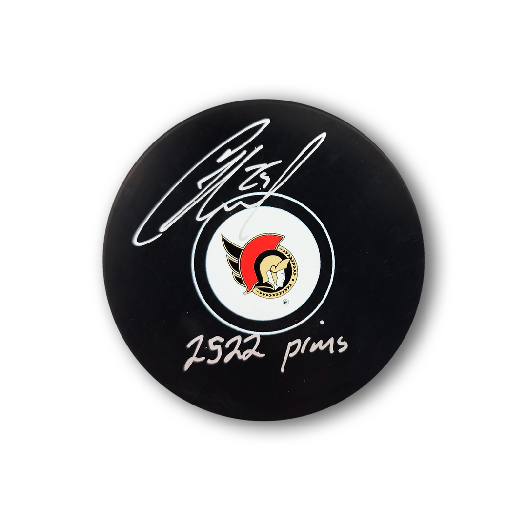 Chris Neil Autographed Ottawa Senators Hockey Puck Inscribed 2522 PIMS