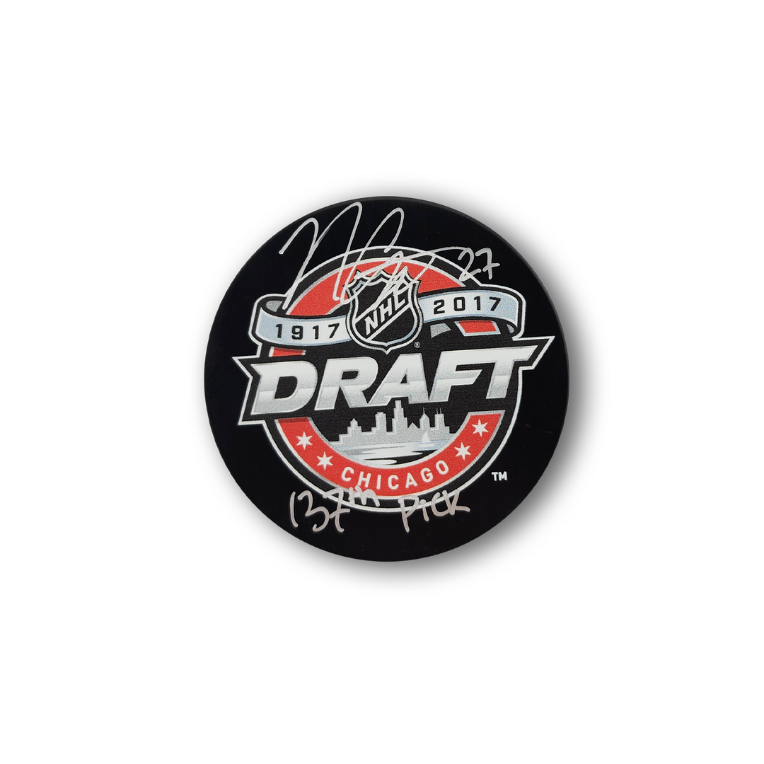 Noah Cates Autographed 2017 NHL Draft Hockey Puck Inscribed 137th Pick