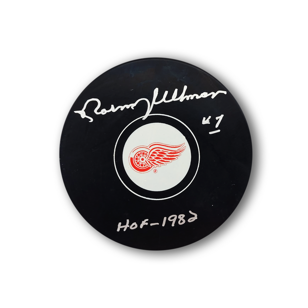 Norm Ullman Autographed Detroit Red Wings Puck Inscribed HOF 1982
