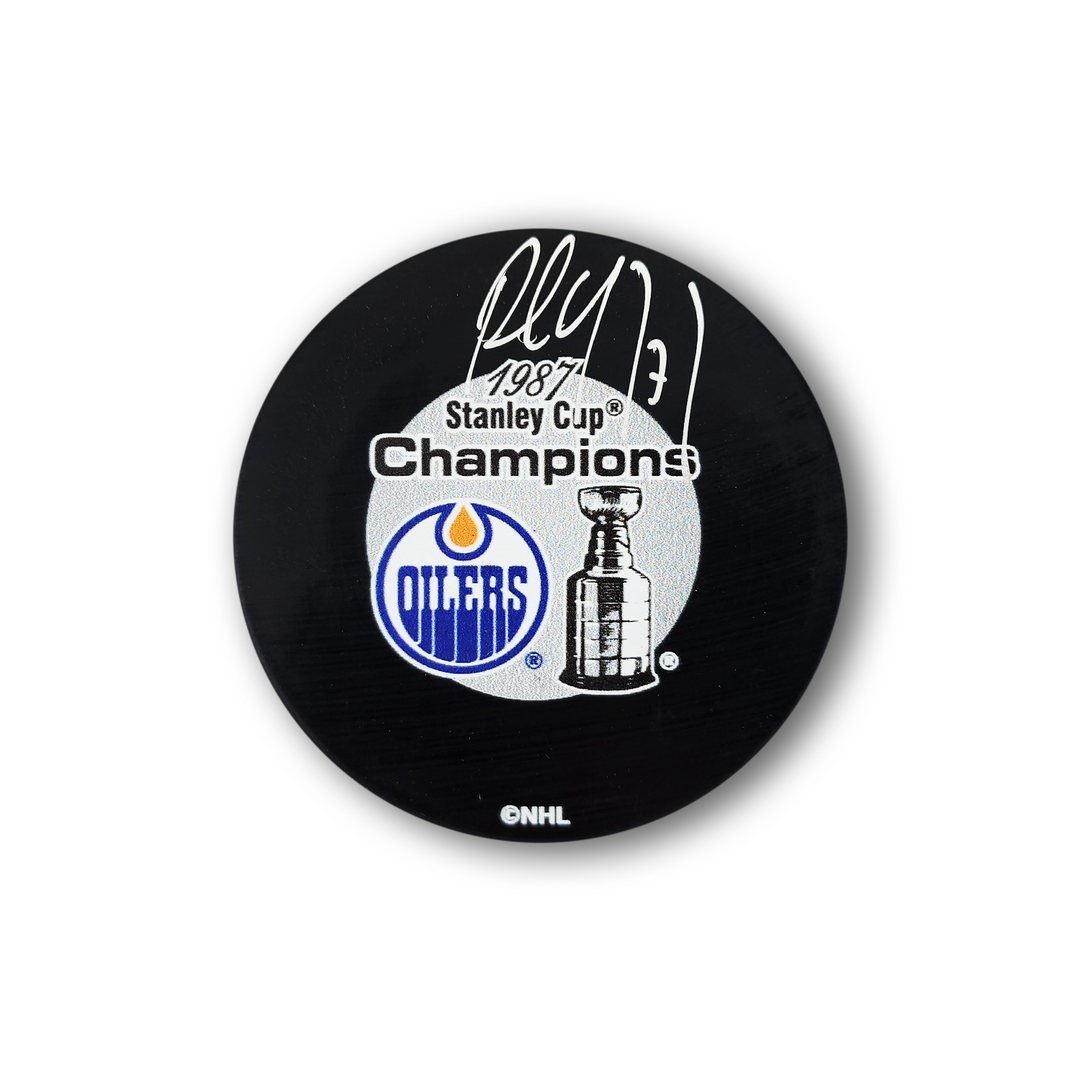 Paul Coffey Autographed Edmonton Oilers 1987 Stanley Cup Hockey Puck