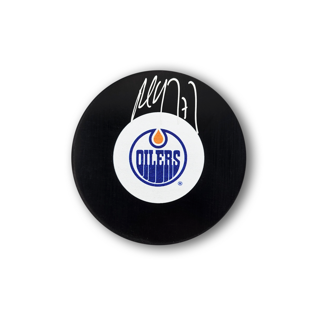 Paul Coffey Autographed Edmonton Oilers Hockey Puck (Old Logo)