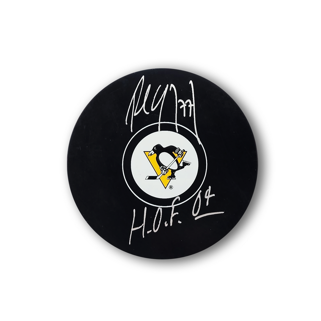 Paul Coffey Autographed Pittsburgh Penguins Hockey Puck Inscribed HOF