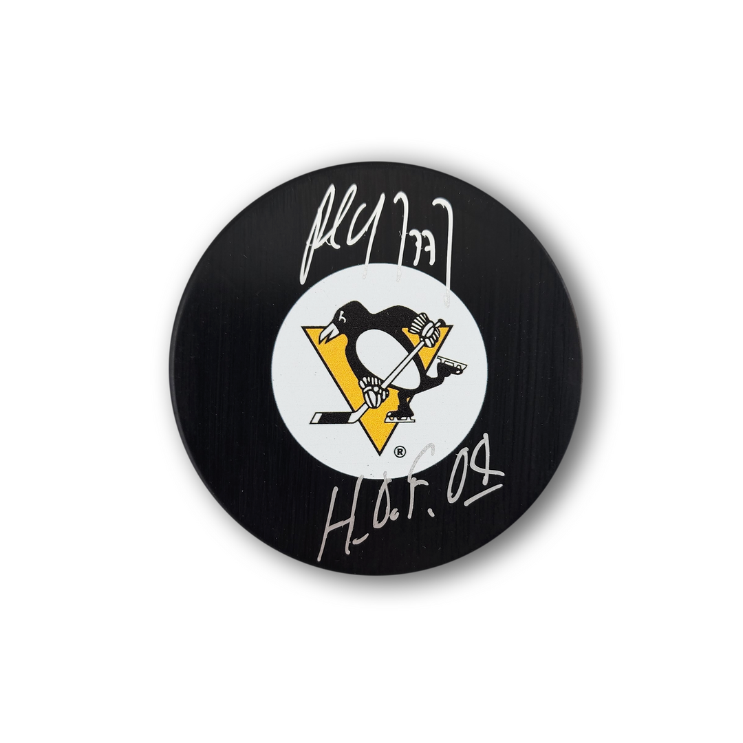 Paul Coffey Autographed Pittsburgh Penguins Hockey Puck Inscribed HOF