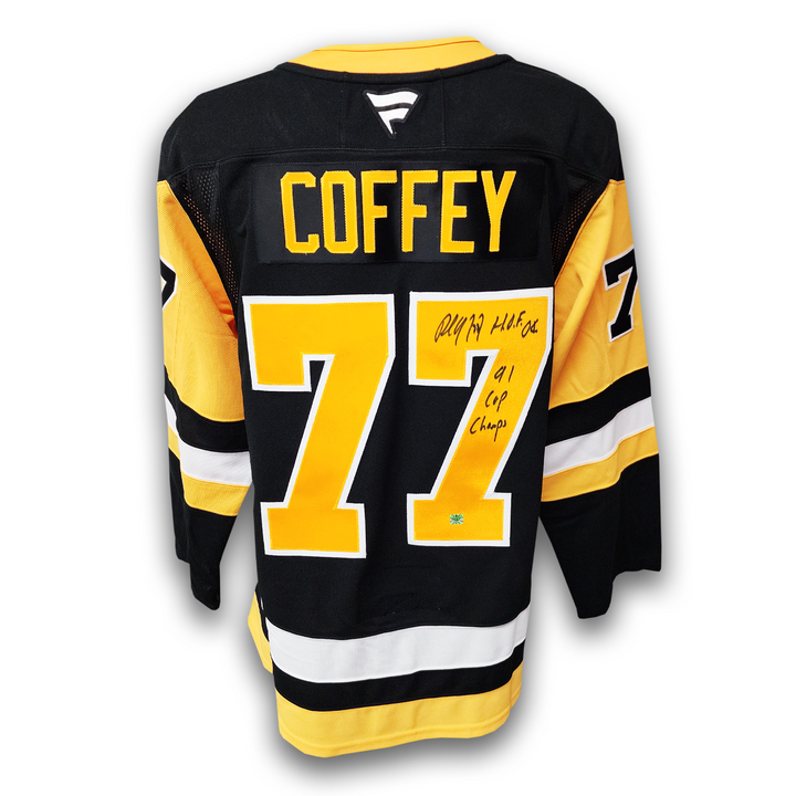 Paul Coffey Autographed Pittsburgh Penguins Fanatics Premium Jersey Inscribed