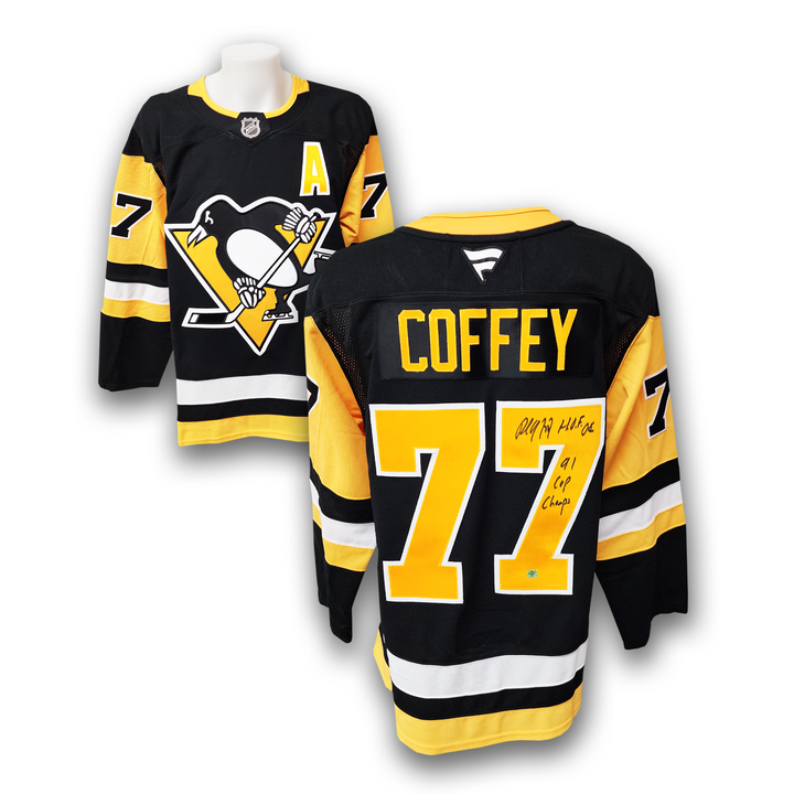 Paul Coffey Autographed Pittsburgh Penguins Fanatics Premium Jersey Inscribed