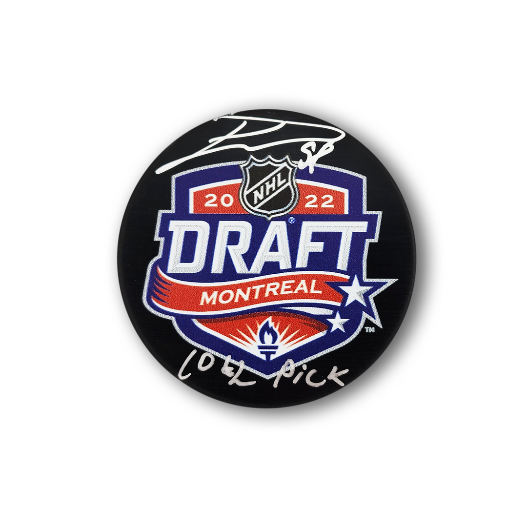 Pavel Mintyukov Autographed 2022 NHL Draft Hockey Puck Inscribed 10th Pick