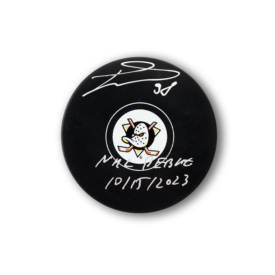 Pavel Mintyukov Autographed Anaheim Ducks Hockey Puck Inscribed NHL Debut