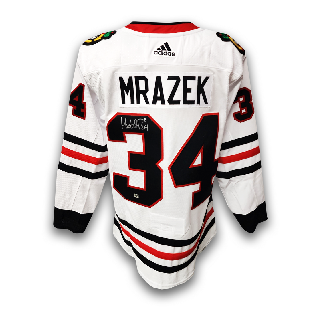 Petr Mrazek Autographed Chicago Black Hawks Away Adidas Jersey