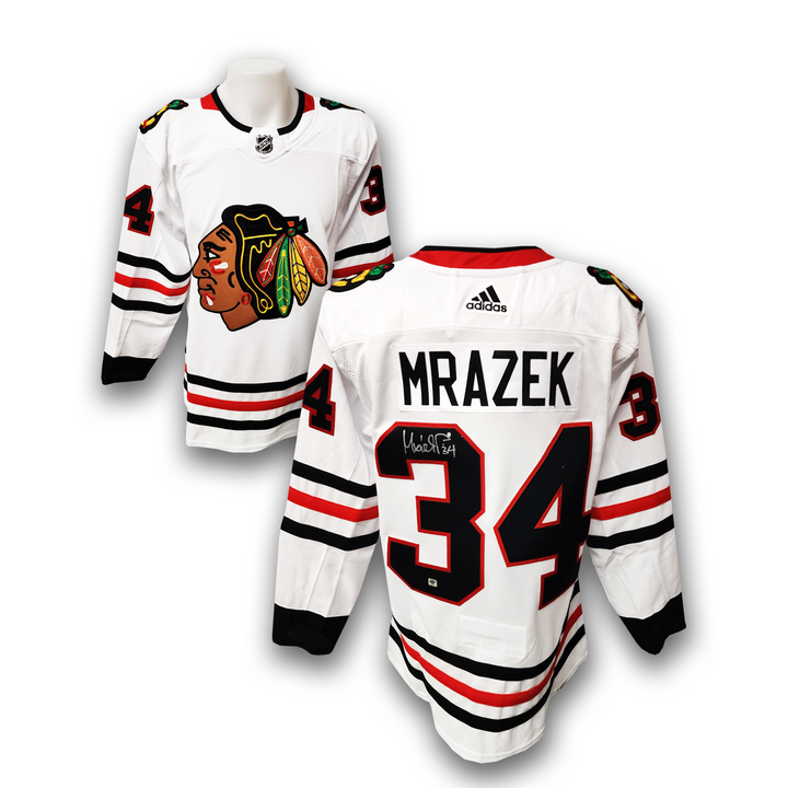 Petr Mrazek Autographed Chicago Black Hawks Away Adidas Jersey