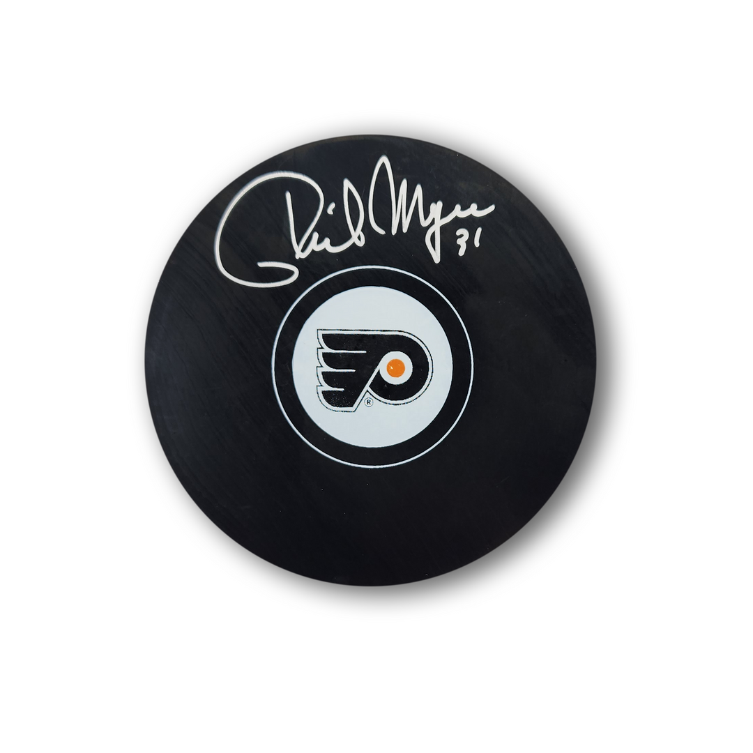 Phil Myre Autographed Philadelphia Flyers Hockey Puck