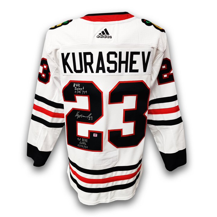 Philipp Kurashev Autographed Chicago Black Hawks Away Adidas Jersey Inscribed