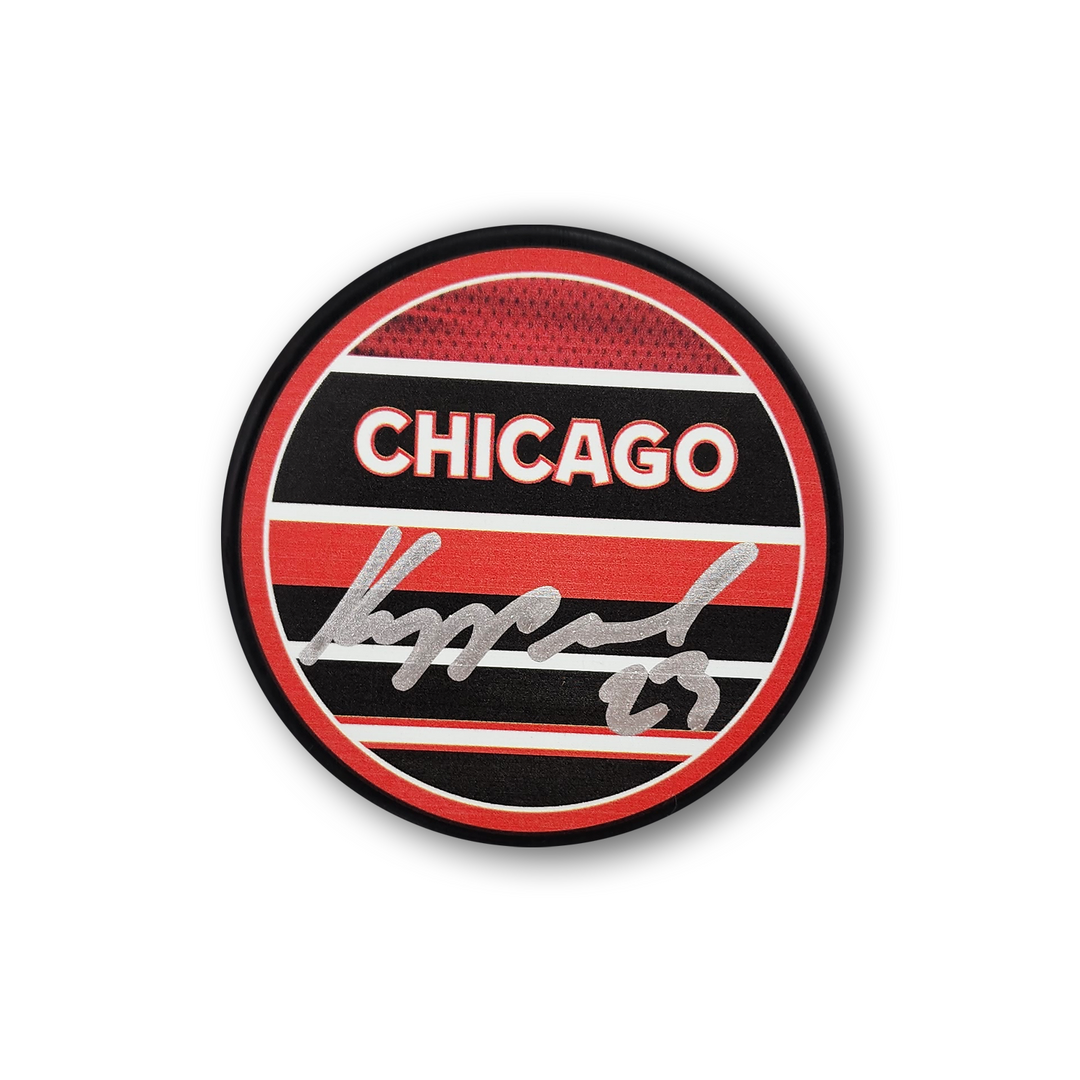Philipp Kurashev Autographed Chicago Black Hawks Reverse Retro Hockey Puck