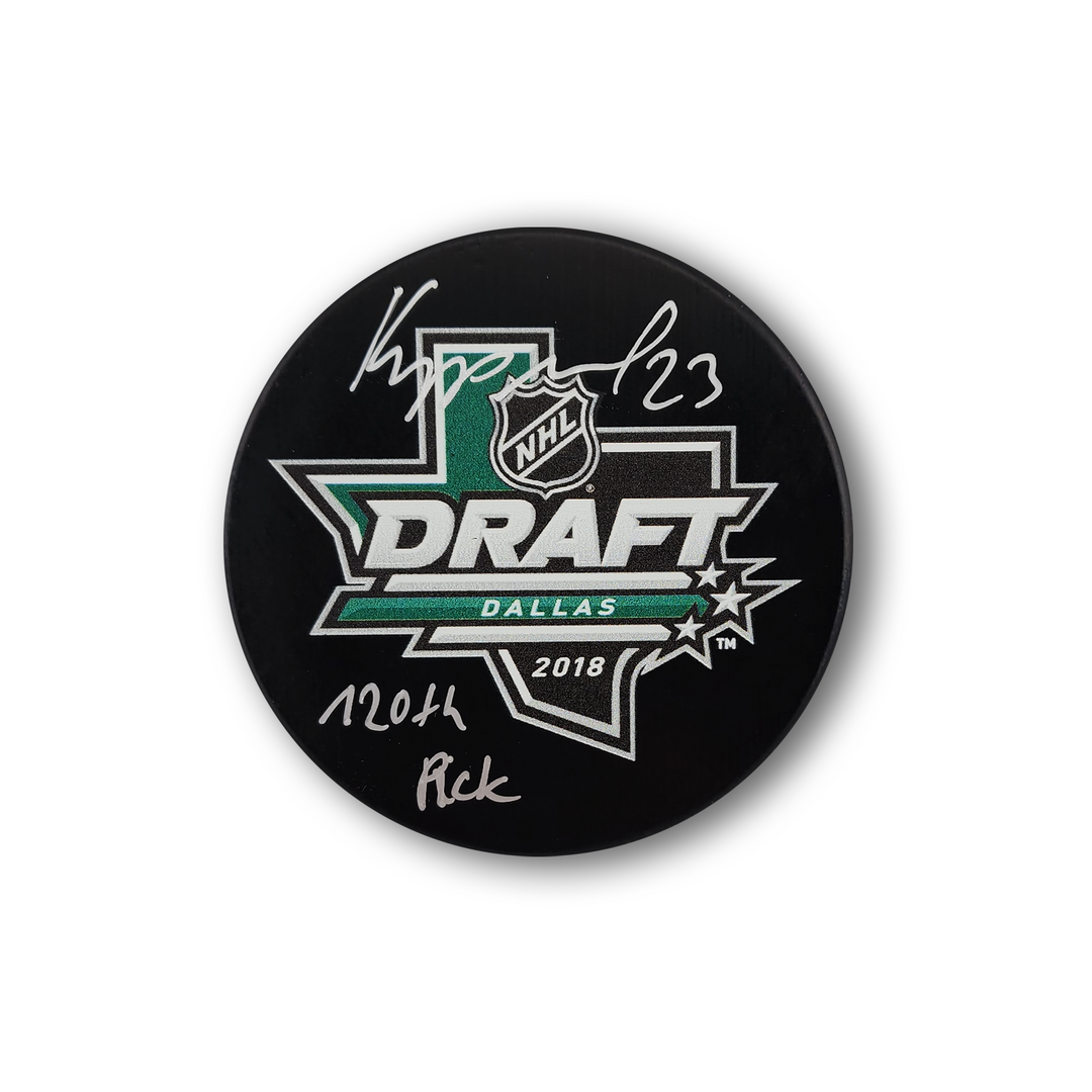Philipp Kurashev Autographed 2018 NHL Draft Hockey Puck Inscribed 120th Pick