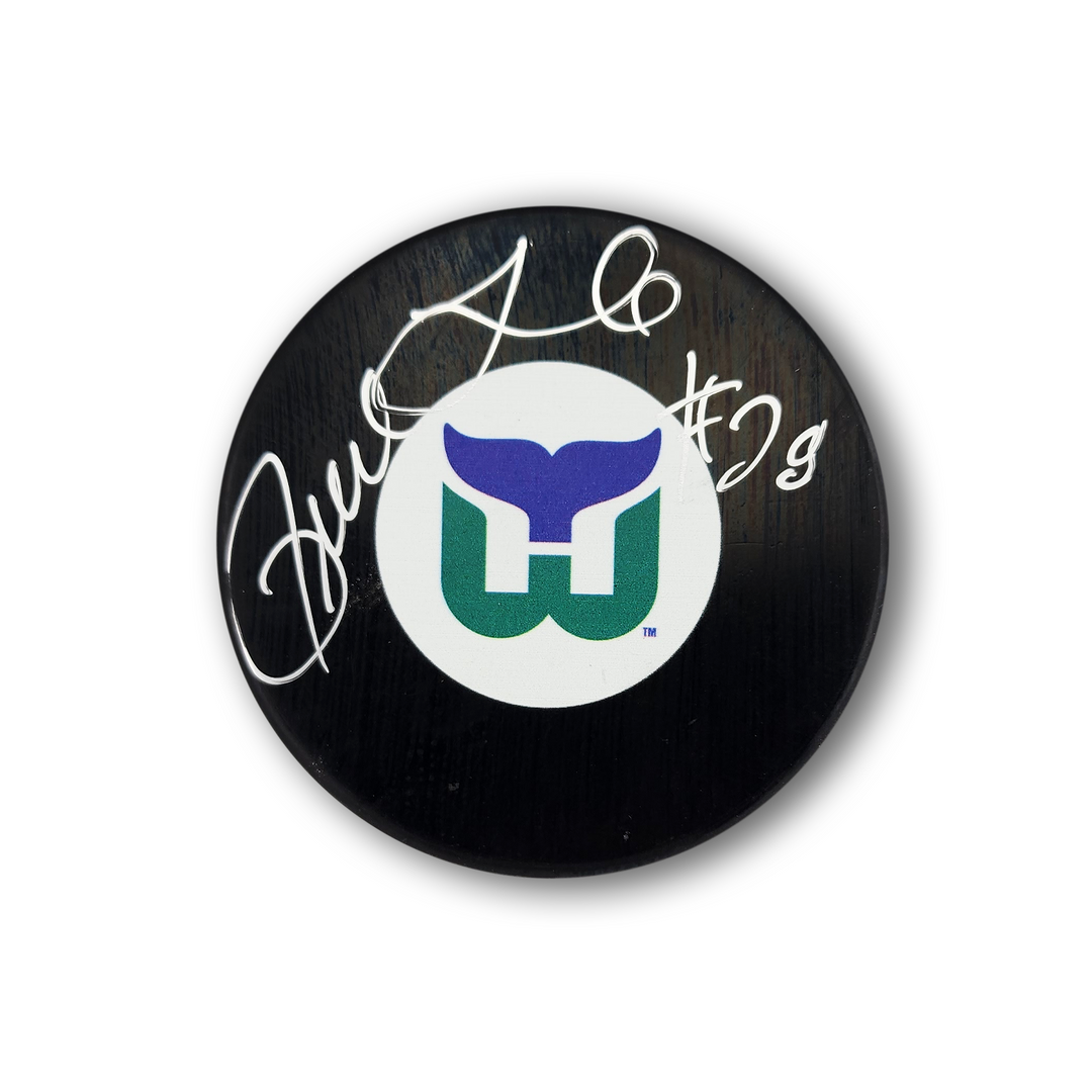Pierre Larouche Autographed Hartford Whalers Hockey Puck